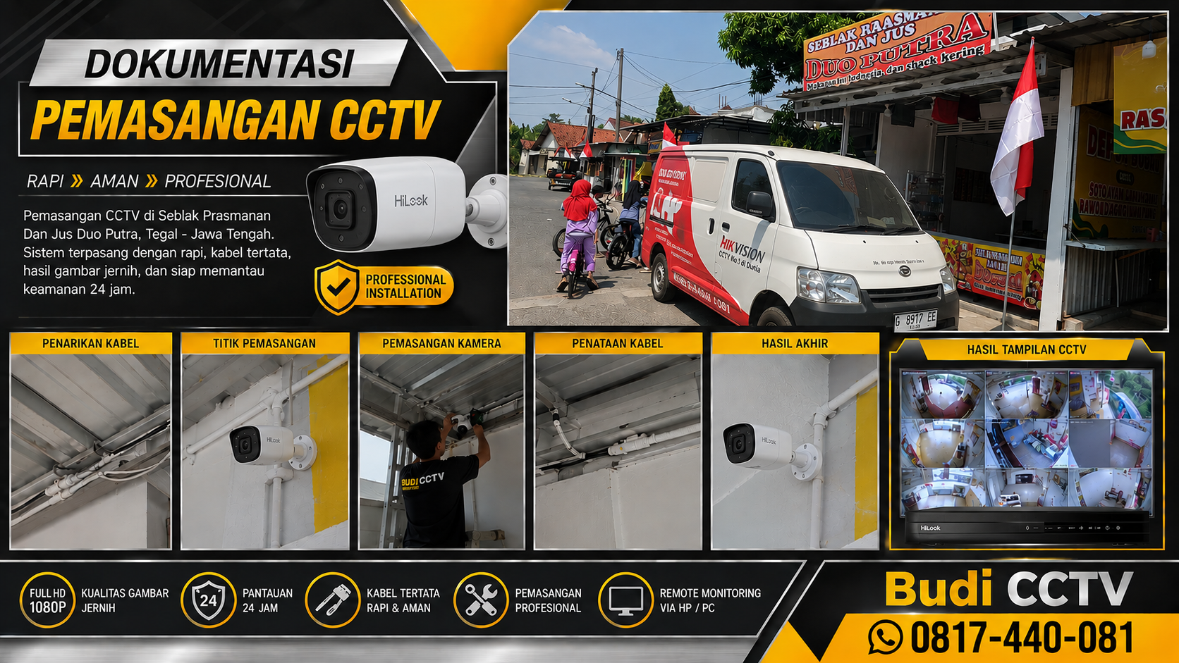 Instalasi CCTV HiLook Profesional di Warung Seblak Tegal